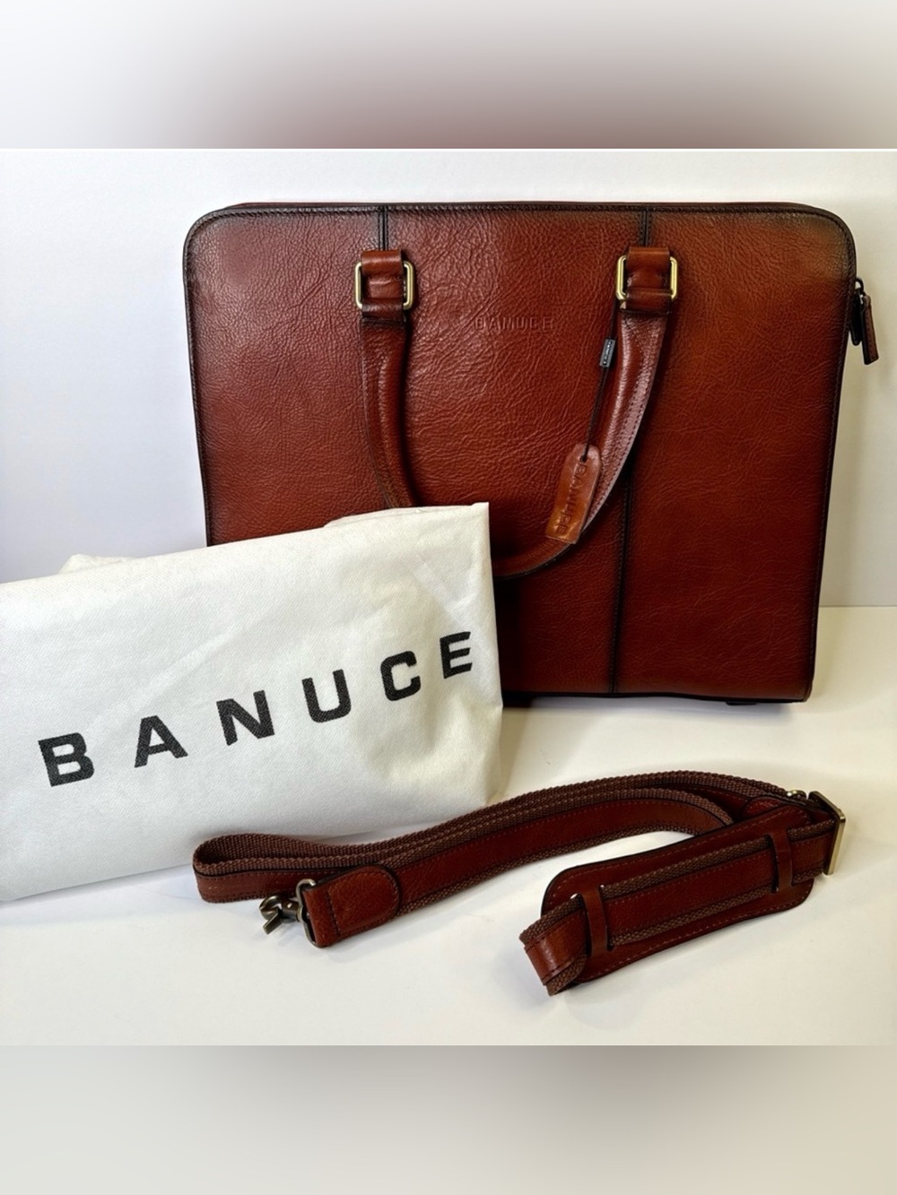 💼 Banuce Genuine chestnut Leather Briefcase Laptop Bag – Brown Business Tote
